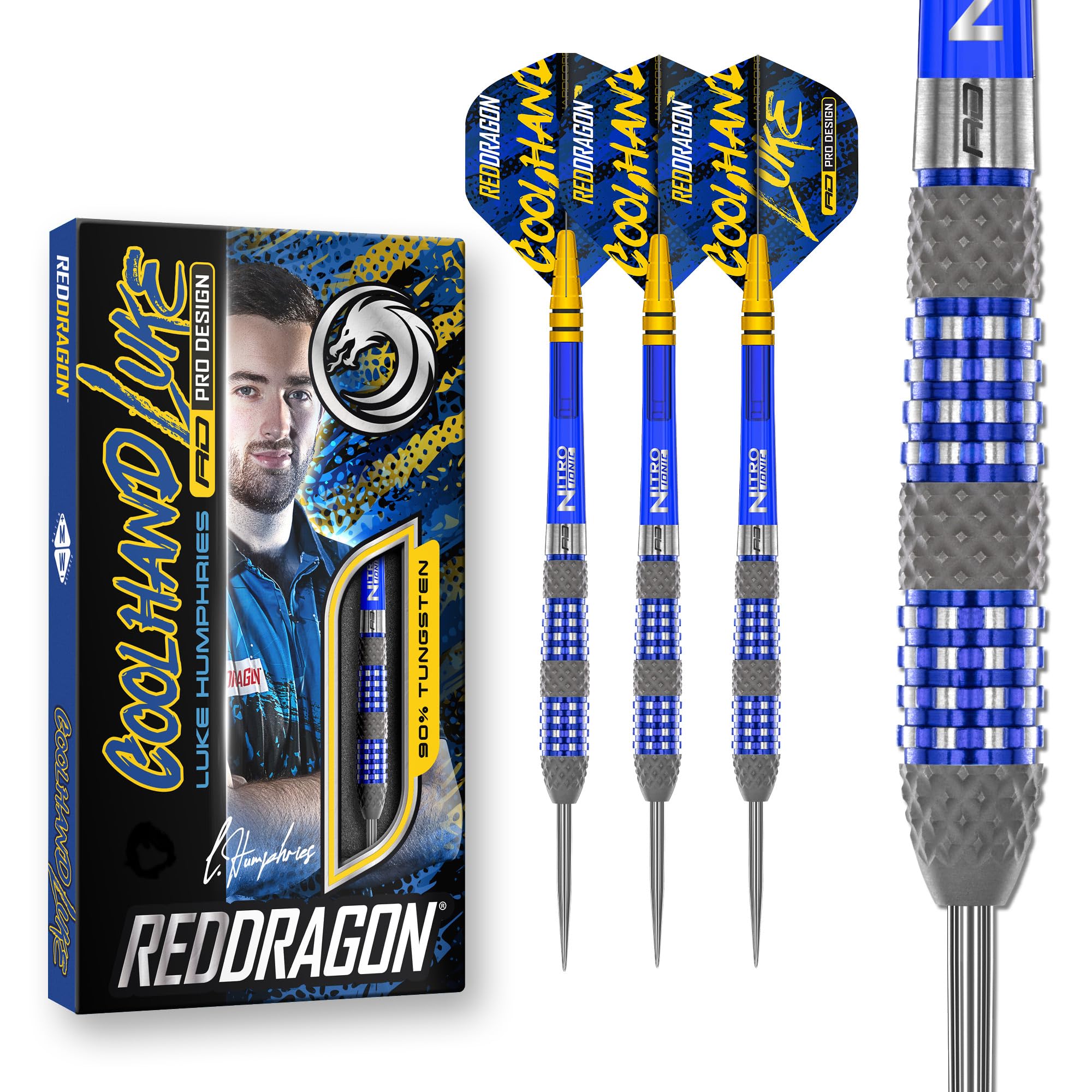 RED DRAGON Luke Humphries TX Series Premium Tungsten Darts Set with Flights and Stems (TX2, 22g)