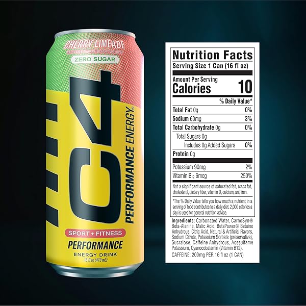 C4 ORIGINAL SUGAR FREE ENERGY DRINK 16OZ (PACK OF 12) | CHERRY LIMEADE | PRE WORKOUT PERFORMANCE DRINK WITH NO ARTIFICIAL COLORS OR DYES