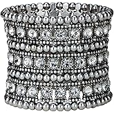 YACQ Women's Multilayer Wide Stretch Cuff Bracelets Fit Various Wrist Sizes - Soft Elastic Band - Lead & Nickle Free