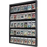 Lockable 35 Graded Sports Card Display Case, for Football, Baseball, Basketball, Hockey Cards (Vertical-Black Finish)