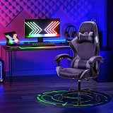 T-THREE Ergonomic High-Back Gaming Chair with Lumbar Headrest Gray view 2