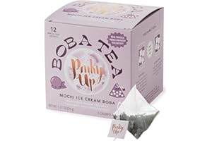 Pinky Up Mochi Ice Cream Boba Tea Sachets - Low calorie Whole Leaf Green Tea Bubble Tea - Boba Gift 12 Biodegradable Tea Bags