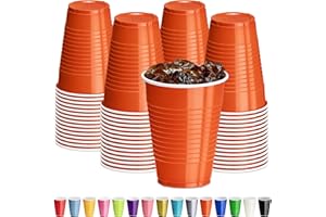 DecorRack Orange Plastic Cups, 12 oz Disposable Cups, Reusable Party Supplies (40 Count)