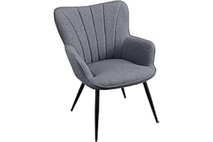 Yaheetech Accent Chair, Modern and Elegant Armchair, Linen Fabric Vanity Chair with Mental Legs and High Back for Living Room Bedroom Office Waiting Room, Grey