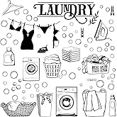CREATCABIN 4 Sheets Laundry Wall Decals Laundry Room Quotes Wall Stickers Bubble Wall Stickers Removable 4 Styles DIY Wall Art Decor Home Decoration for Laundry Room Bathroom Black 11.4x7.9 Inch