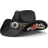 FLUFFY SENSE. Cowboy Hats for Women and Men Straw Western Hat Embroidered Cowboy Hat for Cowboys and Cowgirls