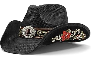FLUFFY SENSE. Cowboy Hats for Women and Men Straw Western Hat Embroidered Cowboy Hat for Cowboys and Cowgirls