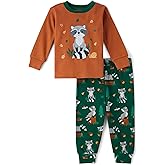 The Children's Place baby boys Button Long Sleeve Top and Pants Snug Fit 100% Cotton 2 Piece Pajama Set