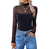 Avidlove Women Long Sleeve Bodysuit Turtle Neck Shapewear Body Suits Mesh One Piece Leotard Shirt Going Out Tops Fall Outfits