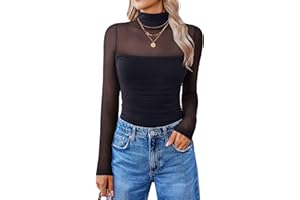 Avidlove Women Long Sleeve Bodysuit Turtle Neck Shapewear Body Suit Mesh One Piece Leotard Shirt Going Out Tops Fall Outfits