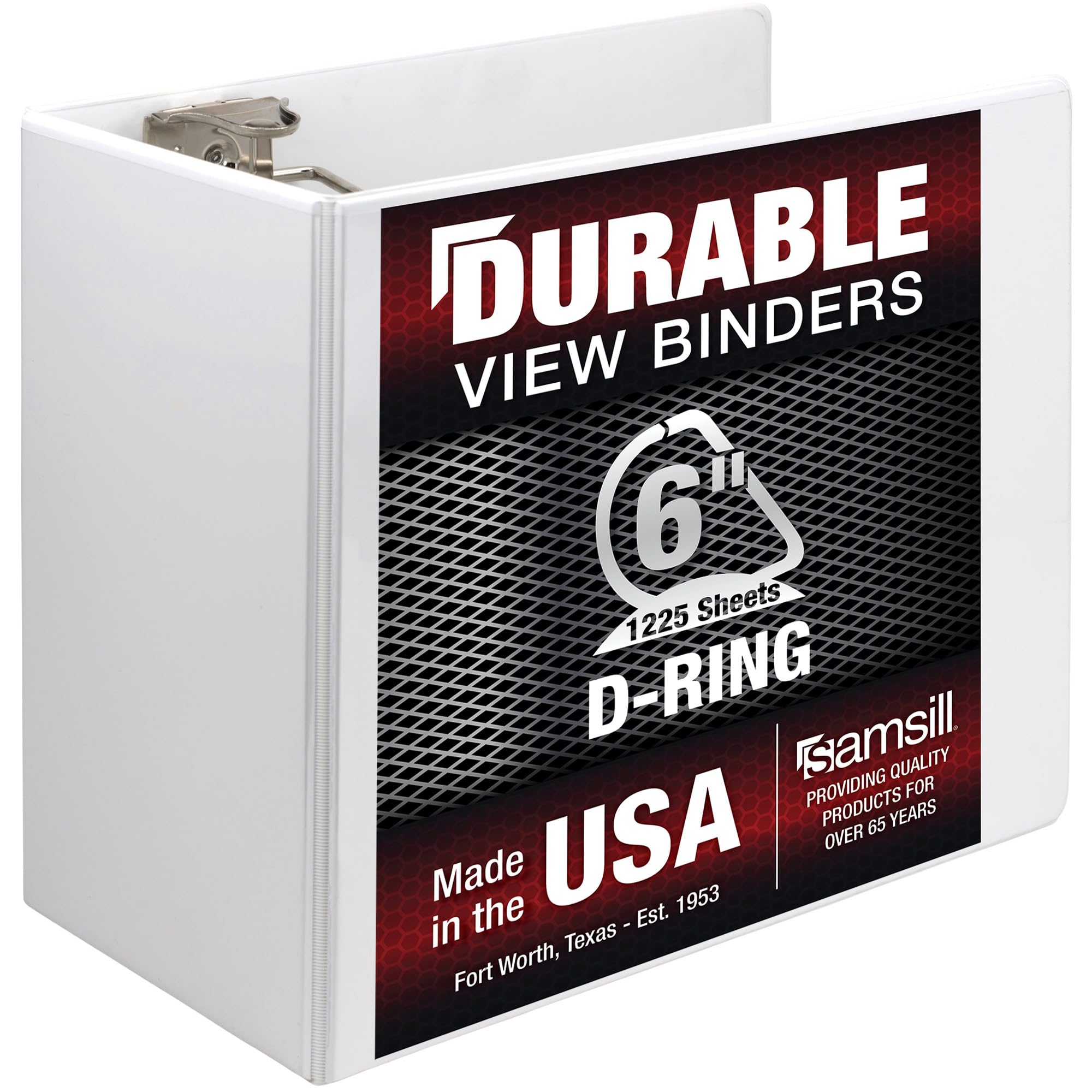 Photo 1 of Samsill Durable 6 Inch Binder, Made in The USA, Locking D Ring Binder, Customizable Clear View Cover, Pearl White, Holds 1225 Pages