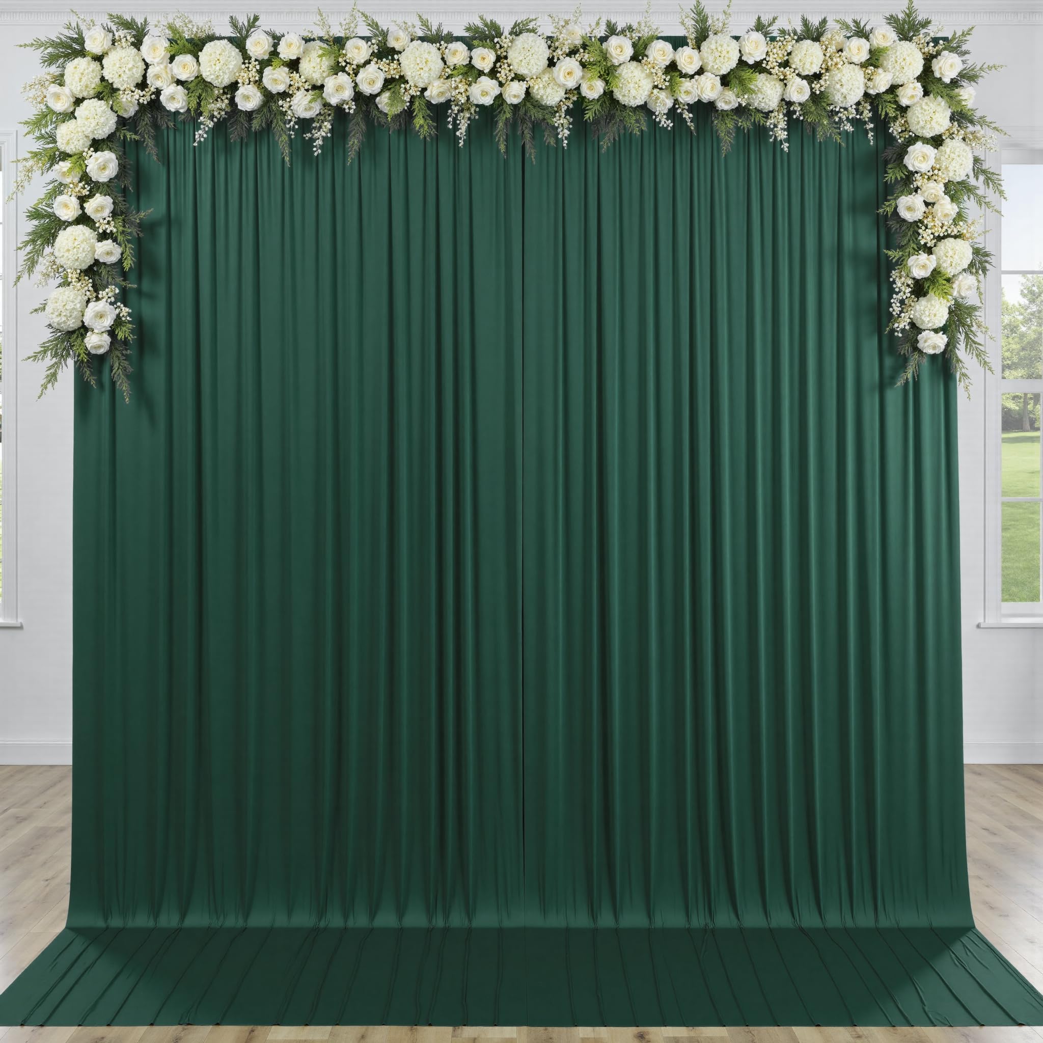 Photo 1 of 10 ft x 8 ft Wrinkle Free Hunter Green Backdrop Curtain for Parties, Fabric Dark Green Photo Backdrop Drapes 2 Panels 5x10ft for Baby Shower Wedding Birthday Party Photography Curtains
