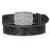 TRIWORKS Western Belts for Women Men Cowgirl Cowboy Embossed Engraved Tooled Leather Belt with Buckle for Jeans Pants Rodeo