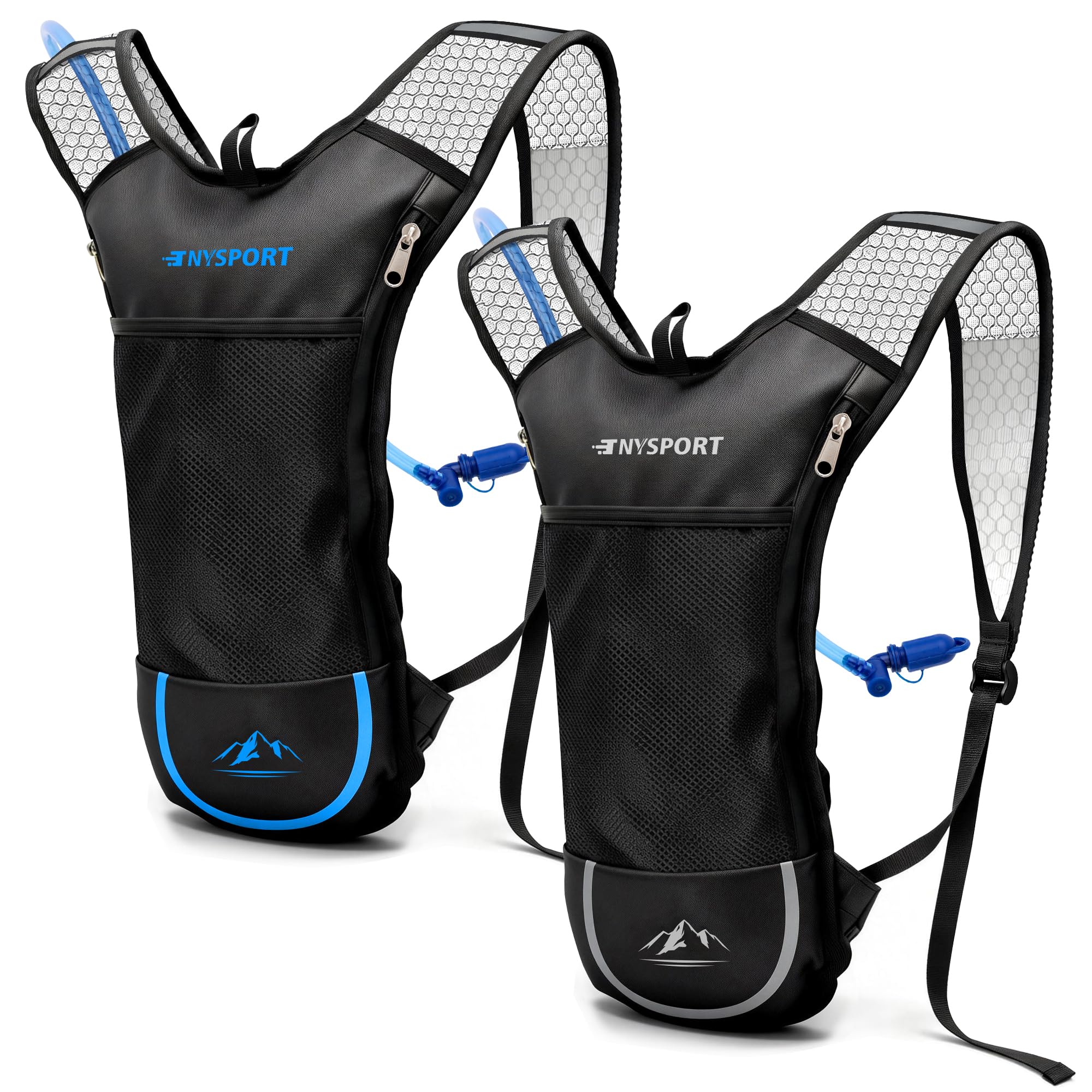 Photo 1 of 2 Pack Hydration Backpack Pack with 2L Hydration Bladder, TNYSPORT Lightweight Breathable Water Backpack with 3 Layer Pockets, Reinforced Shoulder Straps (Blue & Light Gray)
