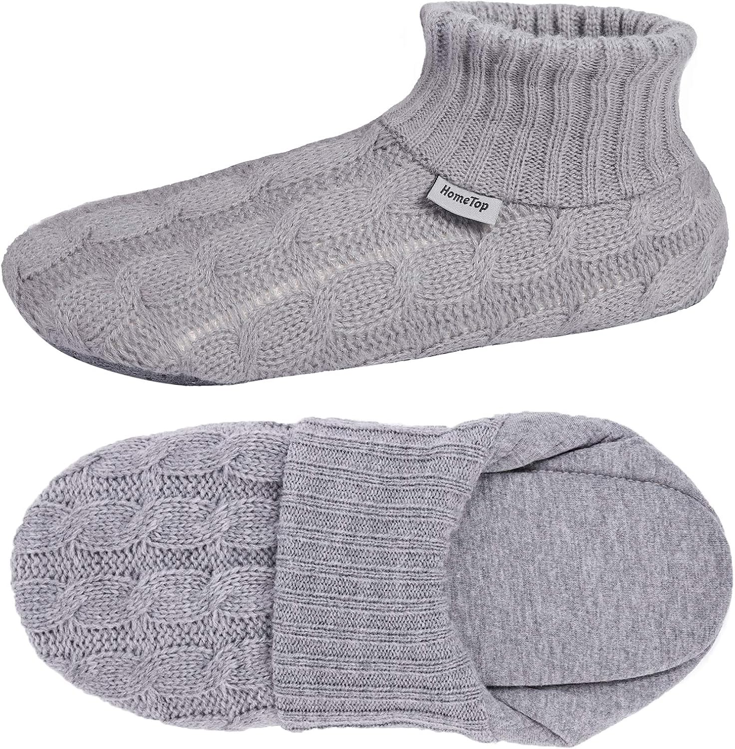 HomeTop Men's Women's Comfy Cable Knit Slipper Socks with AntiSkid