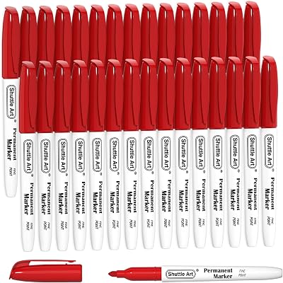 Shuttle Art 30 Pack Red Permanent Markers – Fine Tip, Acid-Free, Non-Toxic