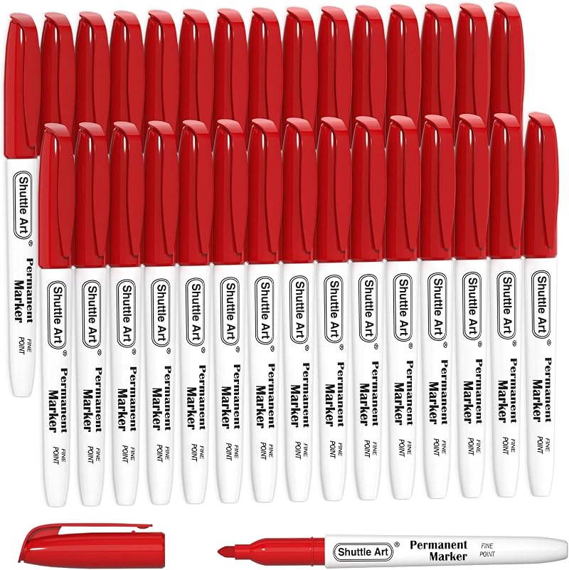 Shuttle Art 30 Pack Red Permanent Markers – Fine Tip, Acid-Free, Non-Toxic