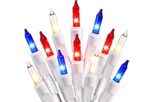 Dirnun 4th of July Decorations Patriotic Lights 100 Count Mini Red White Blue Incandescent Bulb Plug in Independence Day Lights for Indoor Outdoor Home Garden Patriotic Theme Memorial Day Decorations