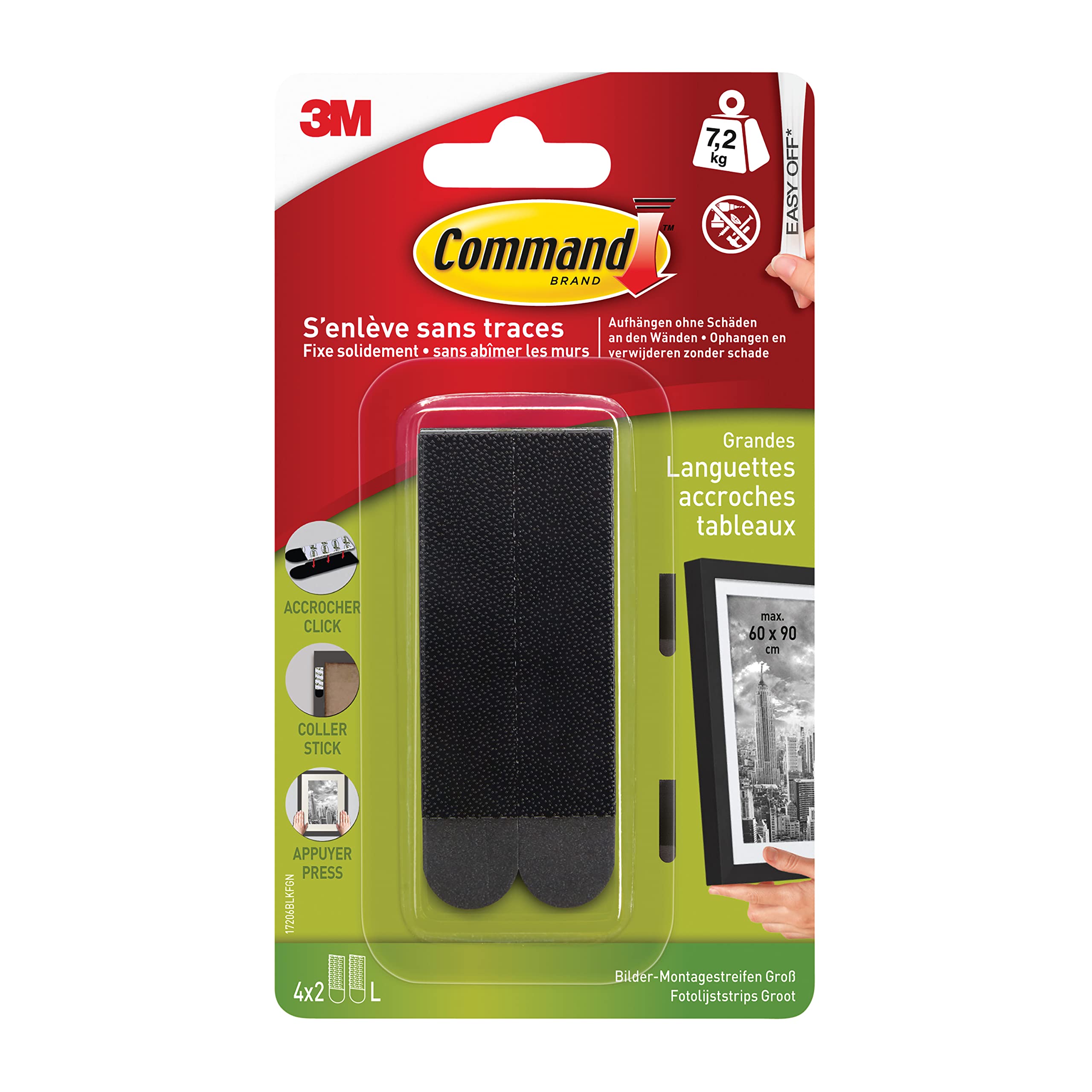 Command 17202BLK Picture Mounting Strips (Size S – Maximum Load up to 1.8 kg) 4 Sets with 2 Strips Large Black