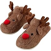 Gilbins Women's-Men's Christmas Holiday Ugly Warm Memory Foam Fury Slippers Sweater Reindeer Winter Soft Cozy Home Booties slipper for Indoor & Outdoor