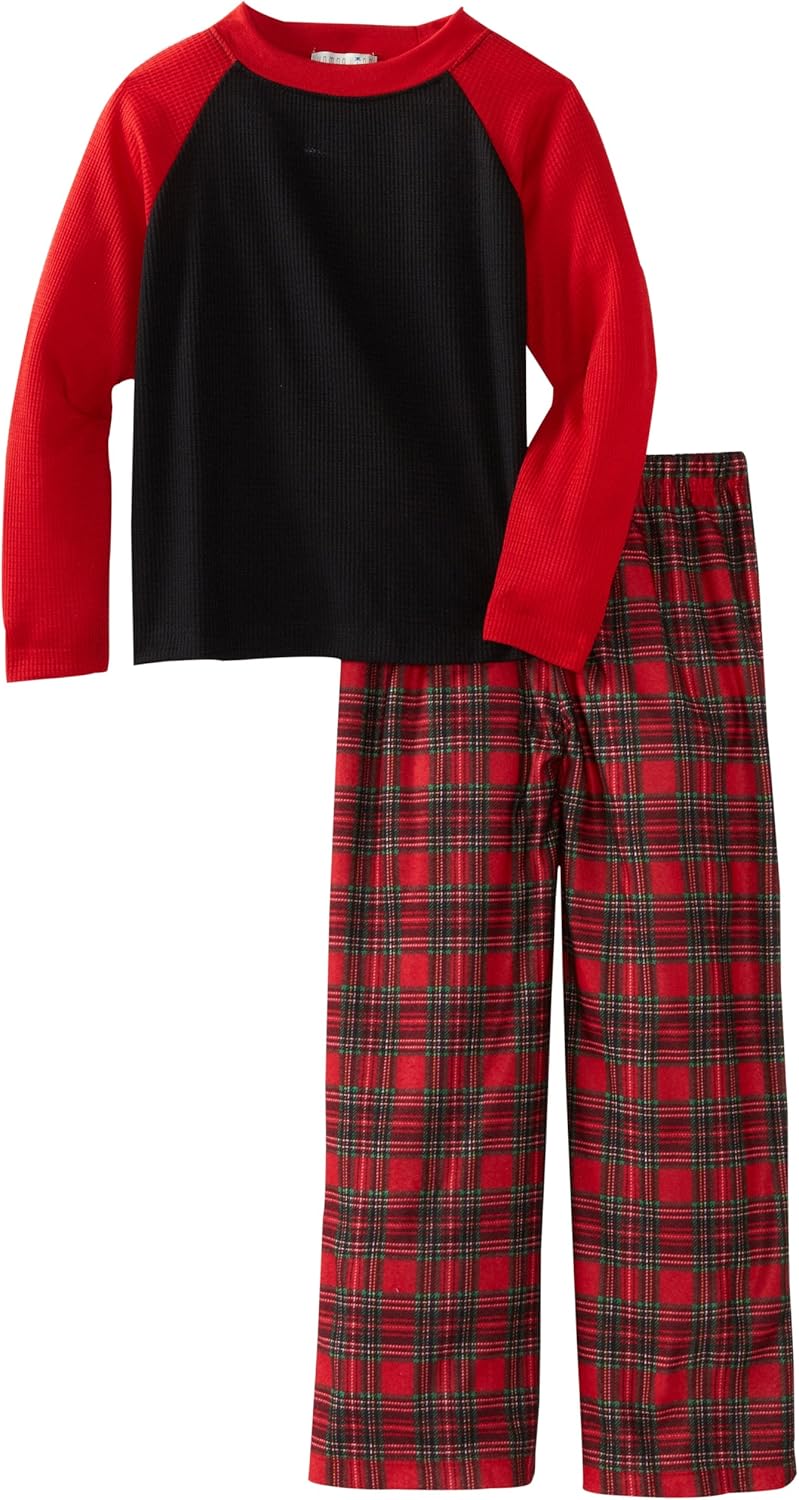 Komar Little Boys' Holiday Plaid Pajama 2 Piece Set, Red