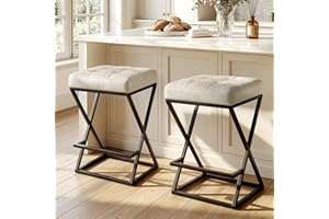 VATROS Counter Height Bar Stools Set of 2, 26" Bar Stools for Kitchen Island, Faux Leather Upholstered Seat with Footrest, St