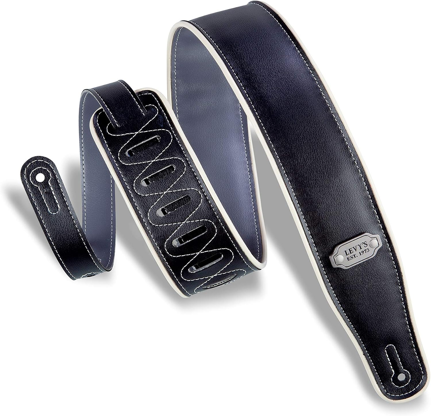 Levy's Leathers 2.75" Guitar Strap Reversible Vinyl Design Black, Grey, and Cream (M26VCP-BLK_GRY, Black, Grey, Cream
