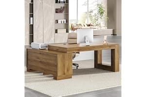 LITTLE TREE L Shaped Executive Desk, Large 63-inch Modern Corner Computer Desk with File Cabinet and Storage Shelves, Brown