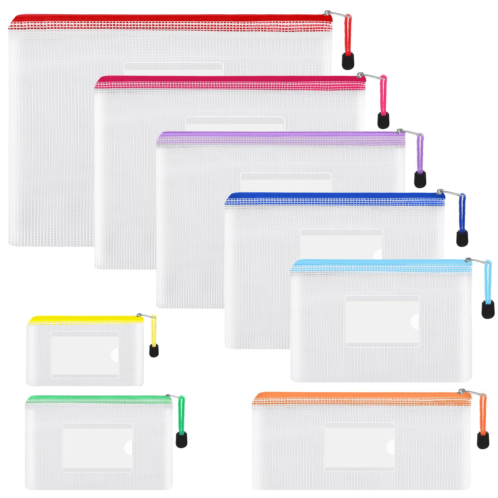 Photo 1 of EOOUT 8pcs Mesh Zipper Pouch - 8 Sizes Waterproof Zipper Bags, 8 Colors Waterproof Plastic for Travel Storage, Office Appliances