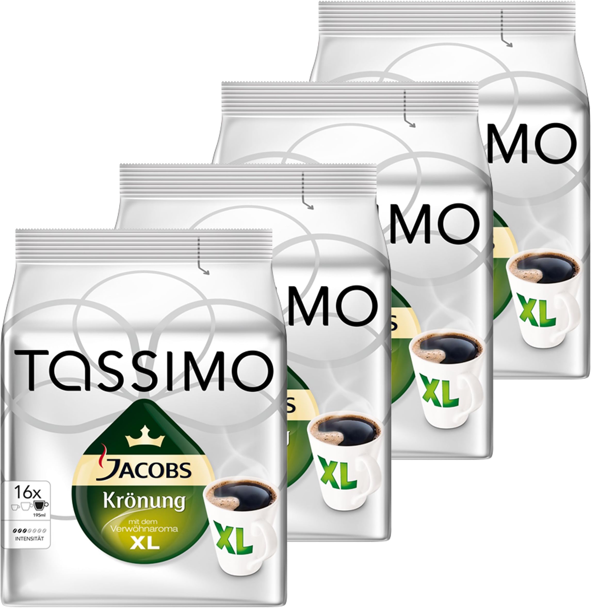 Tassimo Jacobs Krönung XL, Pack of 4, 4 x 16 T-Discs