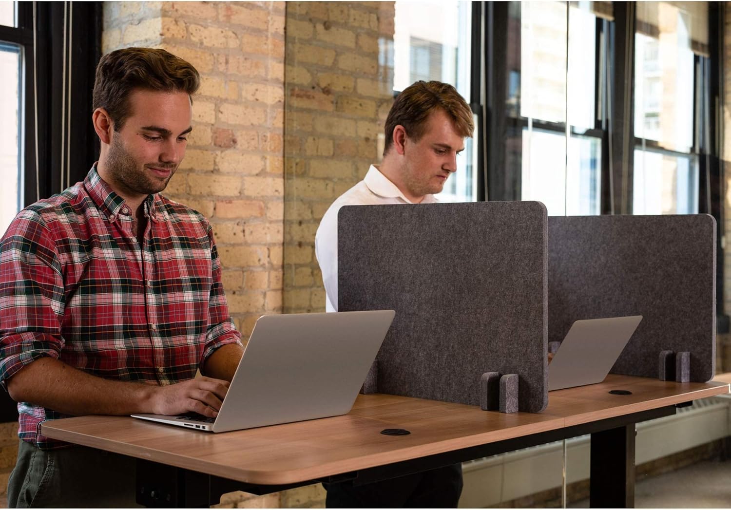 Stand Up Desk Store ReFocus Raw Noise and Distraction Reducing Freestanding Acoustic Desk Divider Mounted Privacy Panel (Castle Gray, 21" W x 16" H) : Office Products