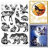 GLOBLELAND Animal Theme Silhouette Clear Stamps Brown Bears Rabbits Owls Hedgehogs Sika Deer Butterflies and Squirrels Silico