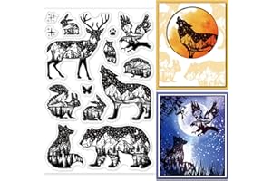 GLOBLELAND Animal Theme Silhouette Clear Stamps Brown Bears Rabbits Owls Hedgehogs Sika Deer Butterflies and Squirrels Silico
