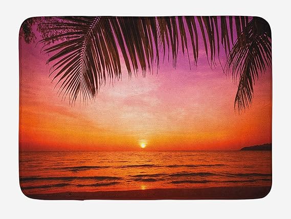 Alfombrilla de baño tropical, paisaje exótico del atardecer sobre el