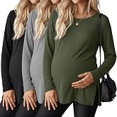 Riyiper 3 Pack Women Maternity Shirts Long Sleeve Pregnancy Tops | Crewneck Side Split Pregnancy Clothes, Loose Pregnant Mama Workout Tops,Fall Fashion Maternity Outfits, Casual Winter Wear