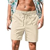 RQP Mens Cotton Linen Shorts Casual Drawstring 7inch Inseam Shorts Stretch Summer Beach Wear