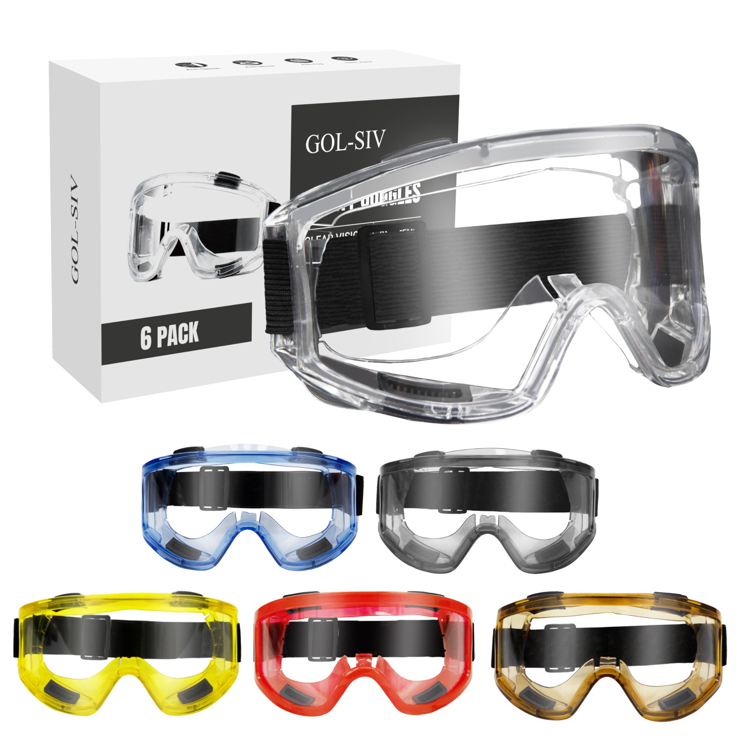 Photo 1 of GOL-SIV 6 Pack Safety Goggles, ANSI Z87.1 Anti-Fog Lab Goggles, Adjustable Protective Eye Protection for Men