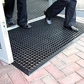 Large Rubber Doormat for Outside - 60 x 35 Heavy Duty Outdoor Drainage Mats with Holes - Waterproof Anti Slip Fatigue Floor Mat for Door, Commercial Kitchen, Pool, Restaurant, Garage, Bar, Entrance