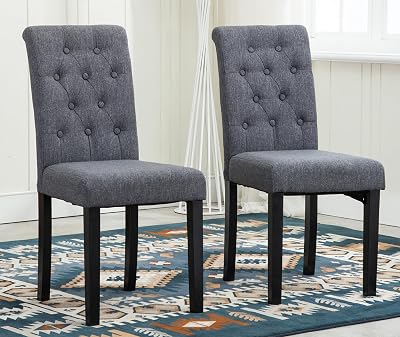mcc direct Set of 2 Grey Lined Fabric Dining Chairs Solid Wood Legs Home