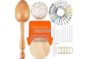 Jexine Mini Darning Egg for Socks 14 Hooks Small Speedweve Style Weaving Darning Loom with 9 Pcs Large Eye Needles 50 Colors Thread for Handcraft DIY Weaving Repair Tool(Bright Color)