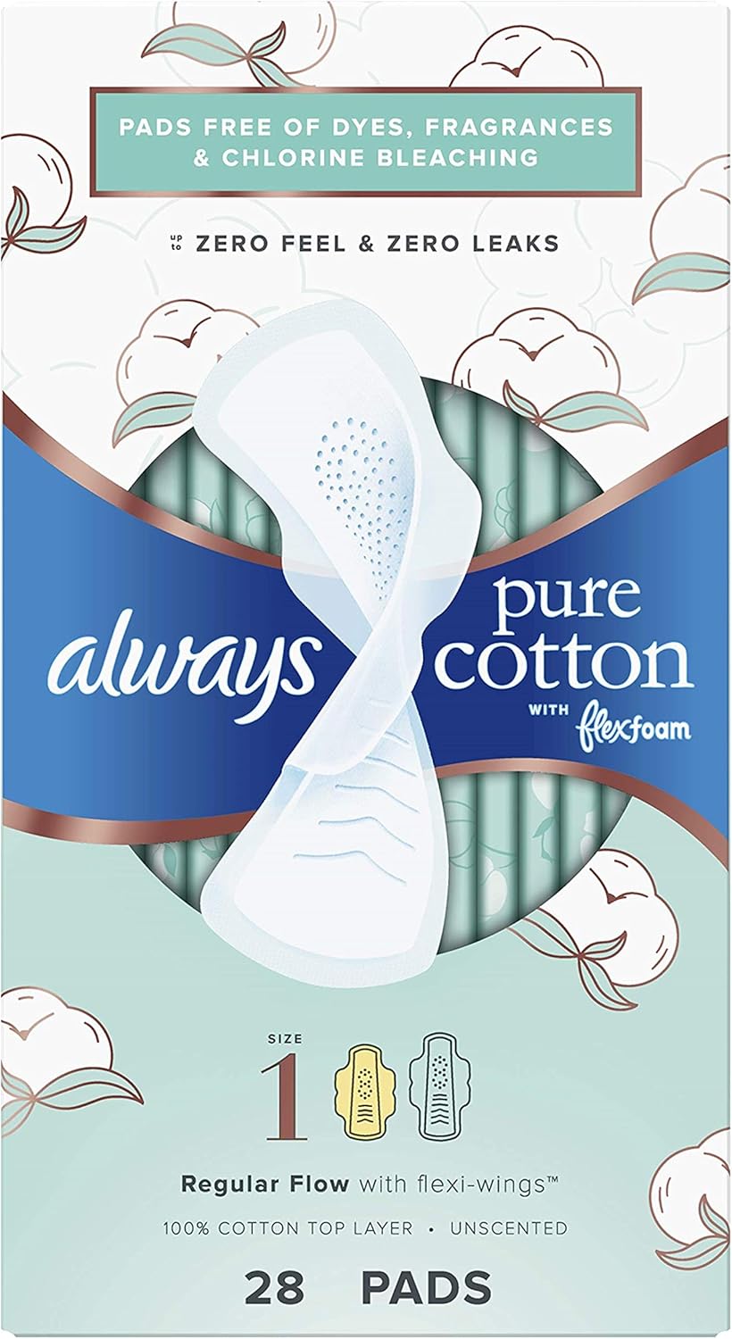 Always Pure Cotton with Flexfoam Pads, Size 1,Regular Absorbency (3 Packs of 28 - 84 Count Total): Health & Personal Care