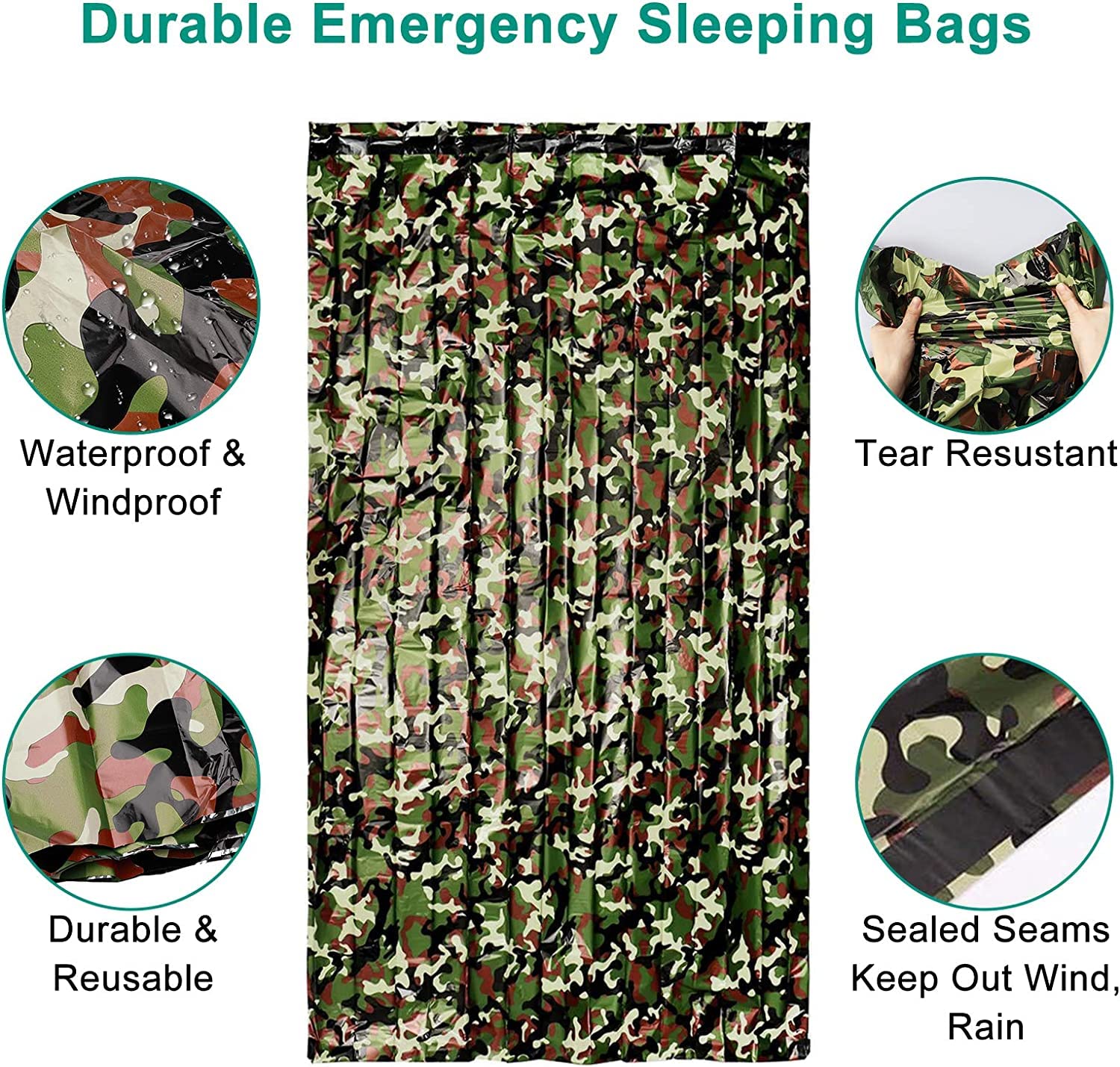 EEEKit Emergency Sleeping Bag, Pack of 2 Lightweight Waterproof Survival Bag, Thermal Emergency Blankets, Portable Mylar Survival Equipment with Whistle for Camping, Hiking, Outdoor Activities