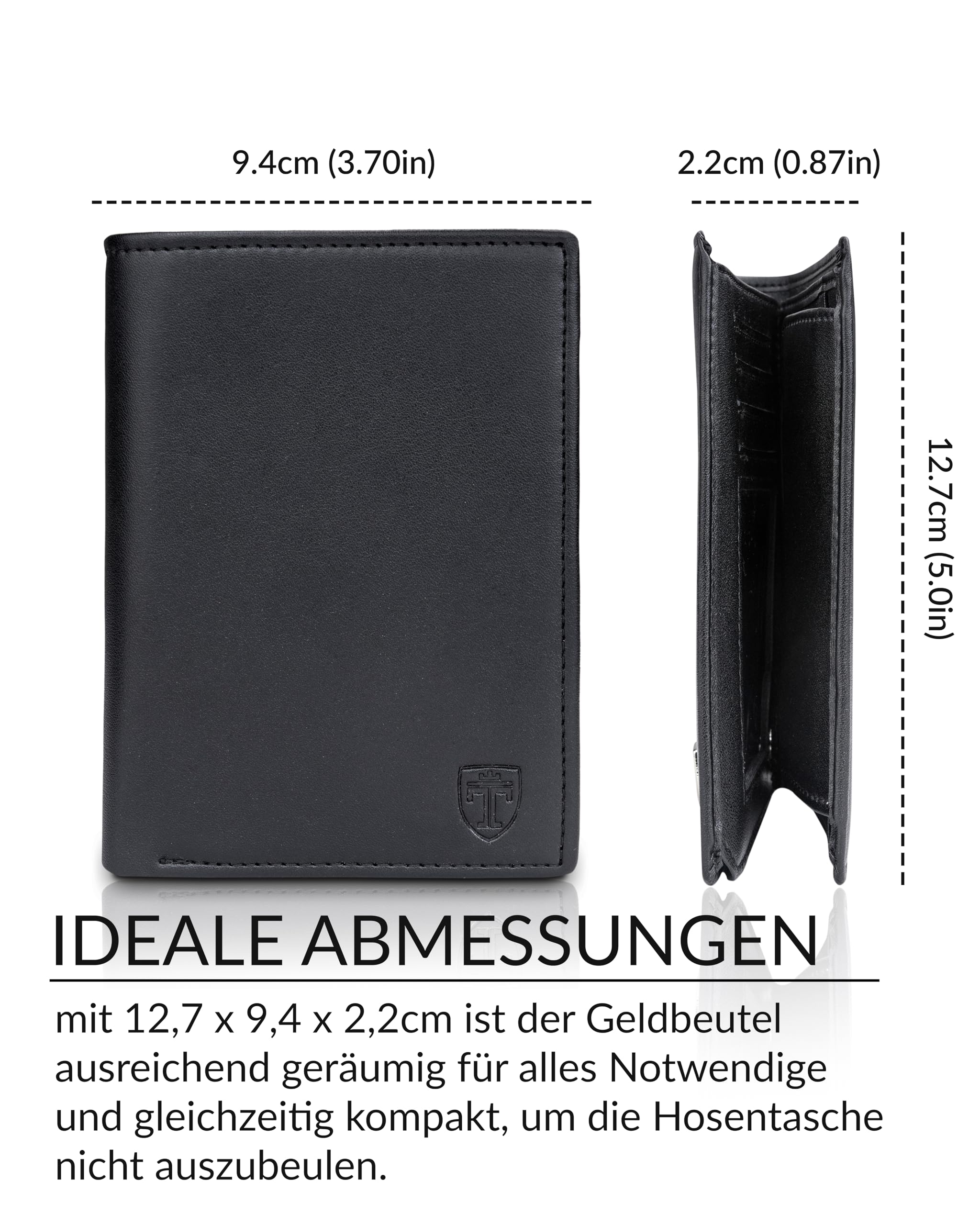 TRAVANDO Geldbörse Herren Dublin - TÜV geprüft - 13 Kartenfächer - Hochformat - RFID Schutz - Geschenk für Männer - inklusive Geschenk Box - Designed in Germany (Schwarz) 6