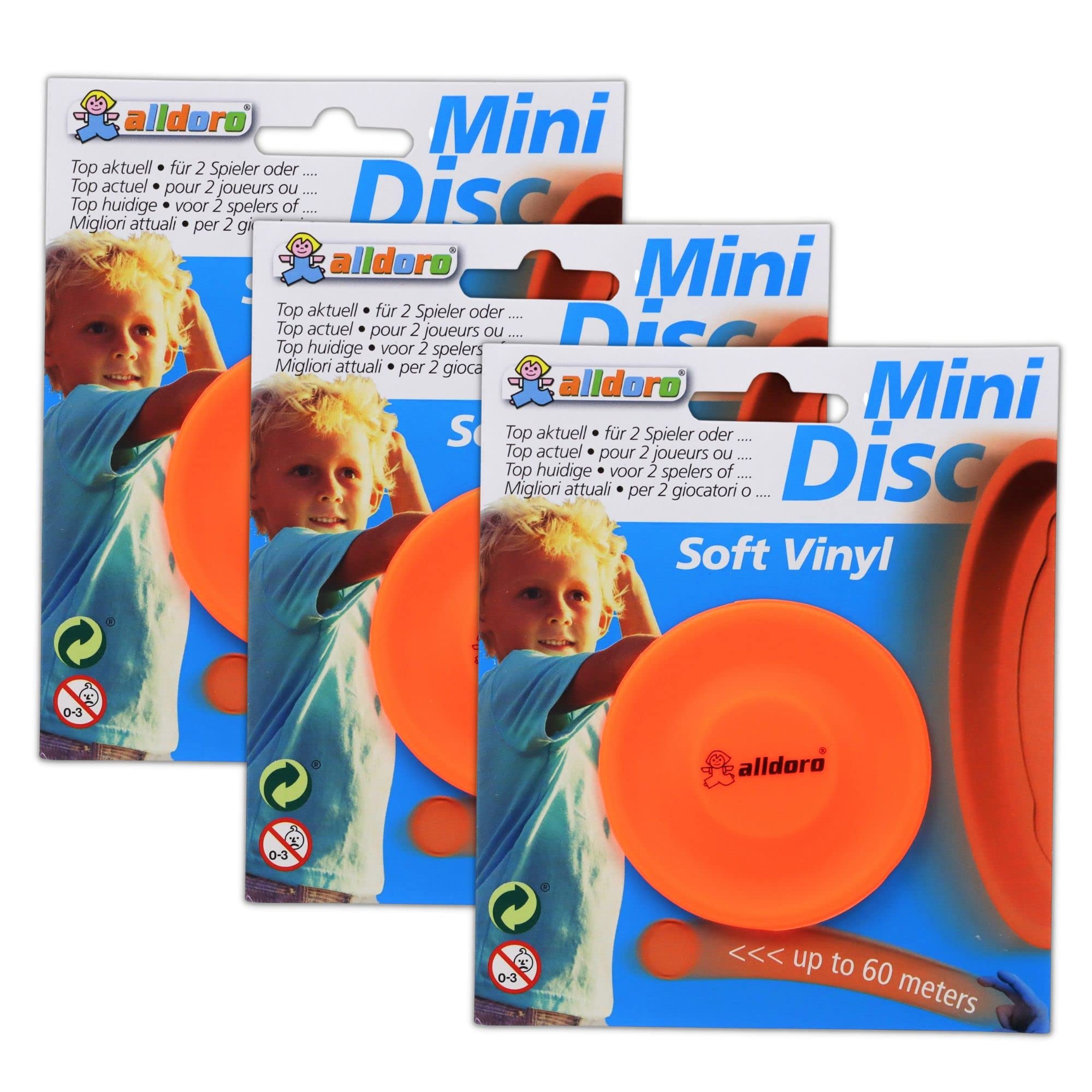 alldoro 63055 Set of 3 Mini Discs, Diameter Approx. 6.5 cm Made of Soft Silicone, Pocket Discus Small, Throwing Game up to 60 m Range, Outdoor Sports for Children, Adults and Dogs, neon Orange