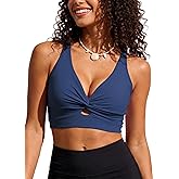 Bikini Tops for Women Padded V Neck Swimsuit Tops Knot Twist Hollow Cut Adjustable Tank Bathing Suits