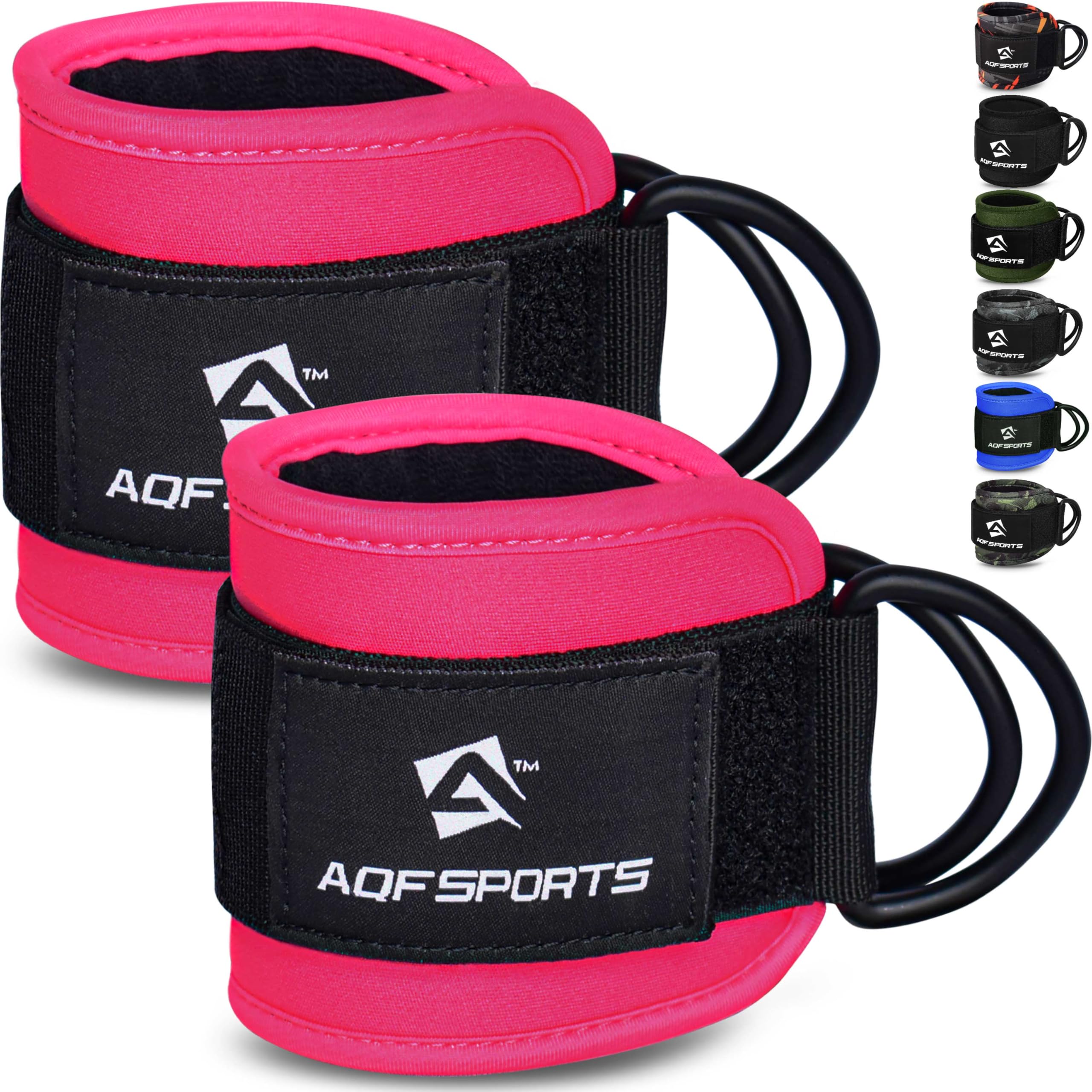 AQF Ankle Straps for Cable Machines Attachment - Neoprene Padded Gym Wrist Cuff Legs Extensions Curls, Kickbacks, Weightlifting Hip Abductor, Abs, Glute Workout (Pink, Pair)