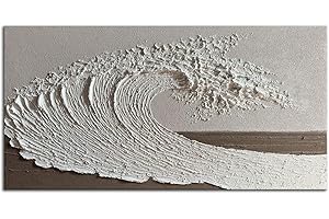 Slyart Abstract Ocean Wave Wall Art, White Textured Oil Painting on Canvas, Modern Minimalist Wall Decor