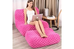 LOVMOC Bean Bag Chair with Footstool, Comfy Reading Sofa Chair for Adults, Modern Floor Sofa for Livingroom, Bedroom, Pink