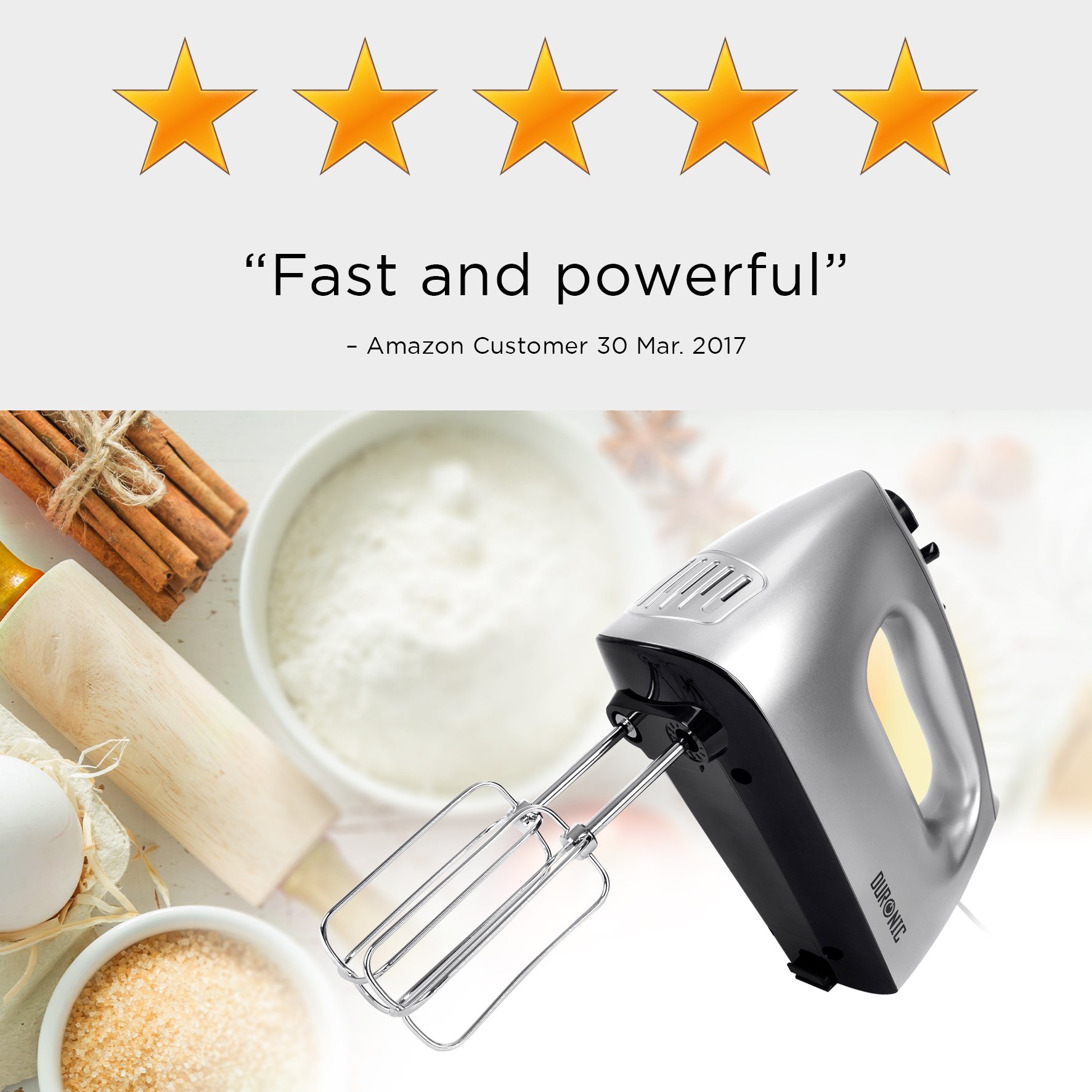 Duronic HM4 Electric Hand Mixer 400W 5 Speed Baking Set with 5