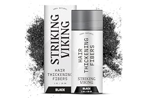 Striking Viking Hair Building Fibers - 28g, Black - Fuller Look Thinning Hair Fibers - Bald Spot Concealer & Barber Enhancement - Clump-Proof Powder & Hold Spray